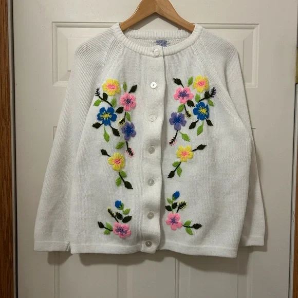 Vtg Sears 1960s Floral Crewel Embroidery Cardigan Pinup Boho Retro Acrylic XL - Picture 13 of 15